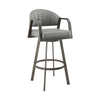 Marcy Swivel Barstool Chair | Iron | Gray Channel Tufted Faux Leather