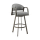 Marcy Swivel Barstool Chair | Iron | Gray Channel Tufted Faux Leather