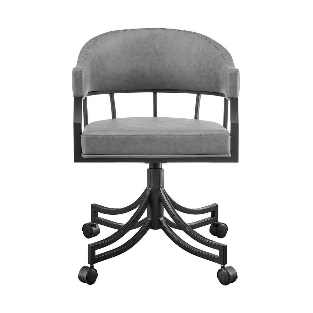 Tibby Swivel Dining Chair | Tilt Rolling | Black Iron | Gray Faux Leather BM339133