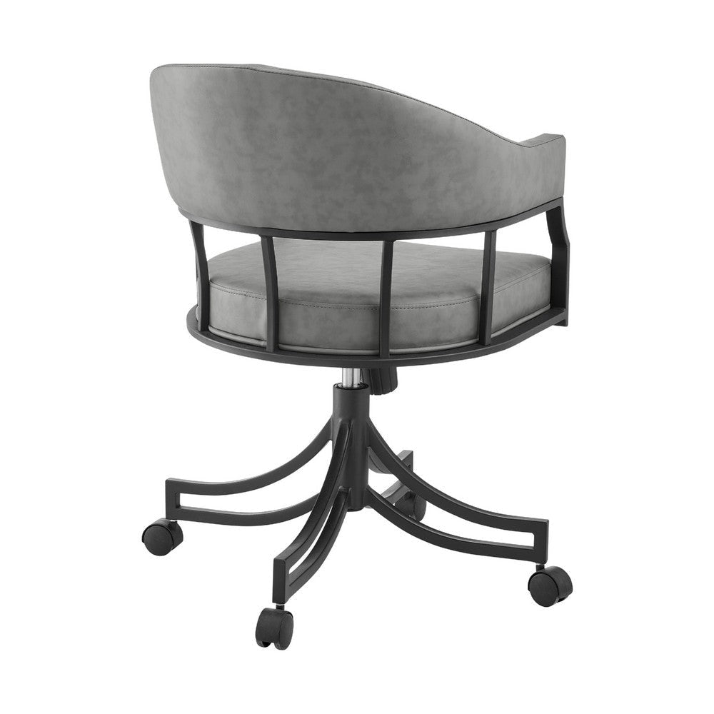 Tibby Swivel Dining Chair | Tilt Rolling | Black Iron | Gray Faux Leather BM339133