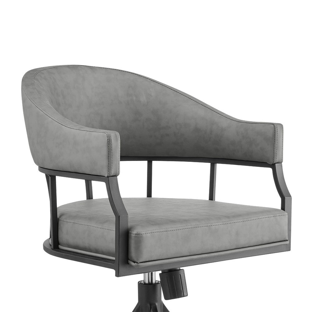Tibby Swivel Dining Chair | Tilt Rolling | Black Iron | Gray Faux Leather BM339133