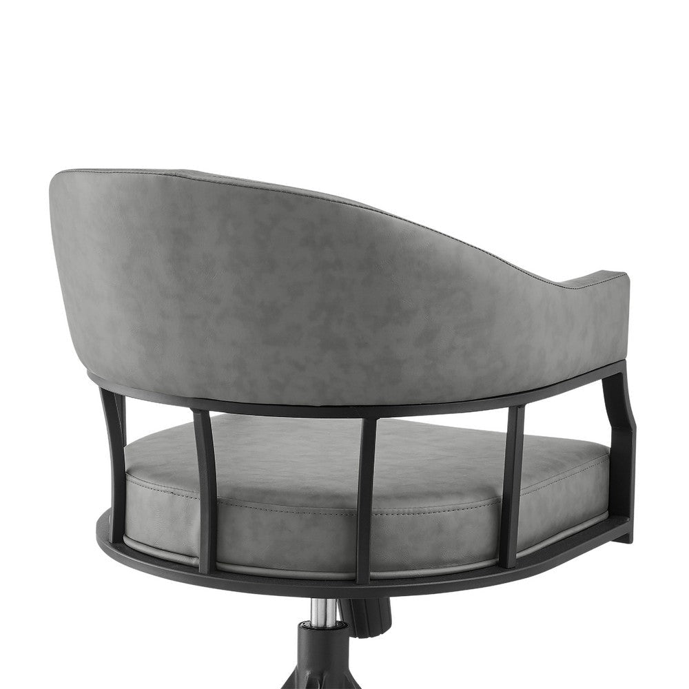 Tibby Swivel Dining Chair | Tilt Rolling | Black Iron | Gray Faux Leather BM339133