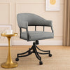 Tibby Swivel Dining Chair | Tilt Rolling | Black Iron | Gray Faux Leather