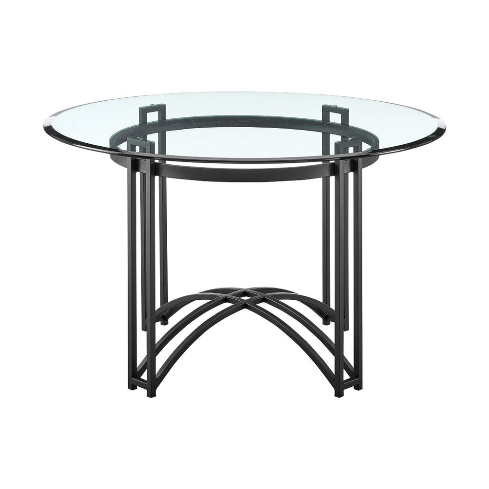 Tibby Modern Round Dining Table | 48’’ Glass Top | Matte Black Iron Base BM339134