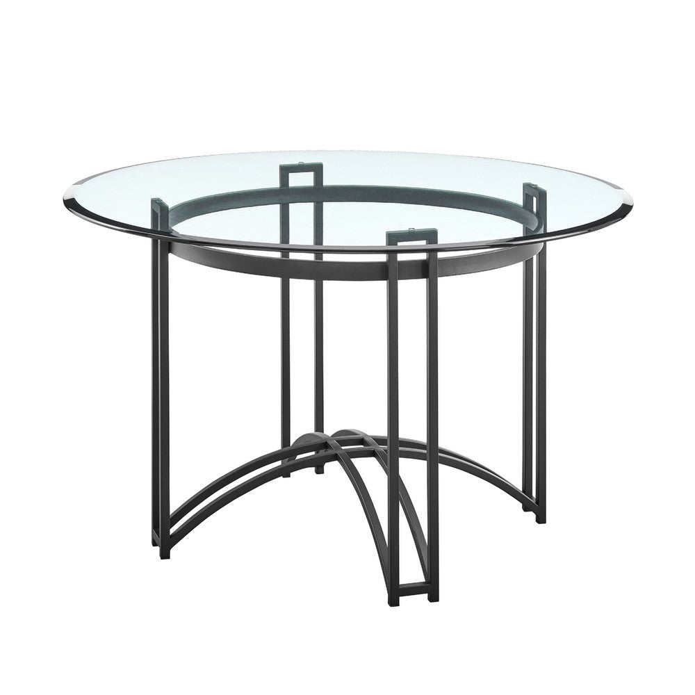Tibby Modern Round Dining Table | 48’’ Glass Top | Matte Black Iron Base BM339134