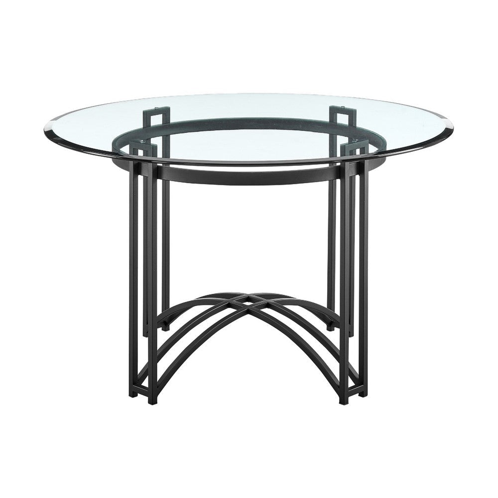 Tibby Modern Round Dining Table | 48’’ Glass Top | Matte Black Iron Base BM339134