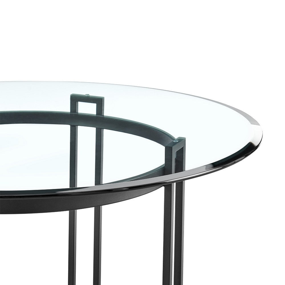 Tibby Modern Round Dining Table | 48’’ Glass Top | Matte Black Iron Base BM339134