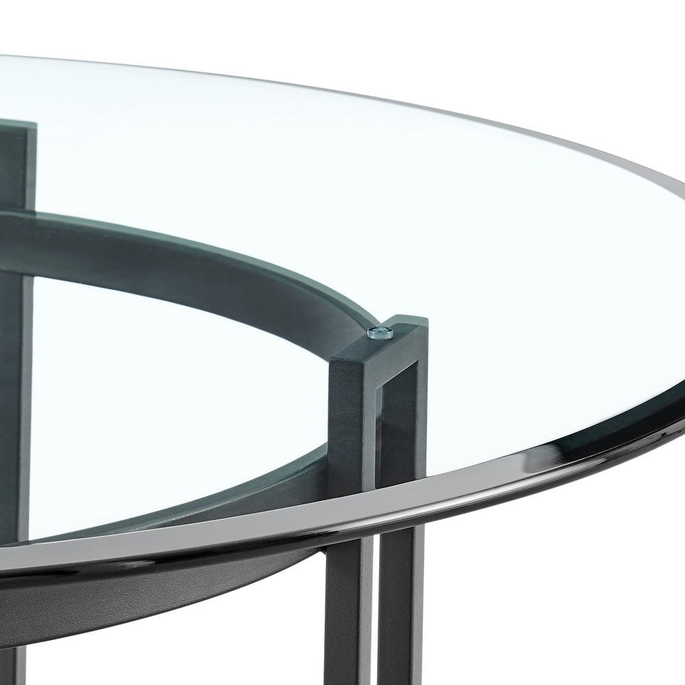 Tibby Modern Round Dining Table | 48’’ Glass Top | Matte Black Iron Base BM339134