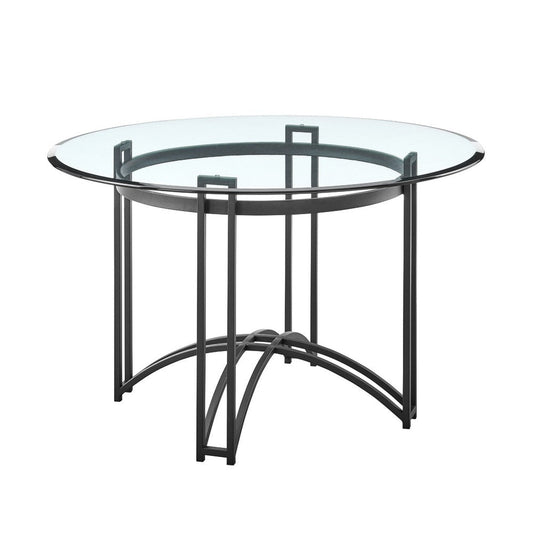 Tibby Modern Round Dining Table | 48" Glass Top | Matte Black Iron Base
