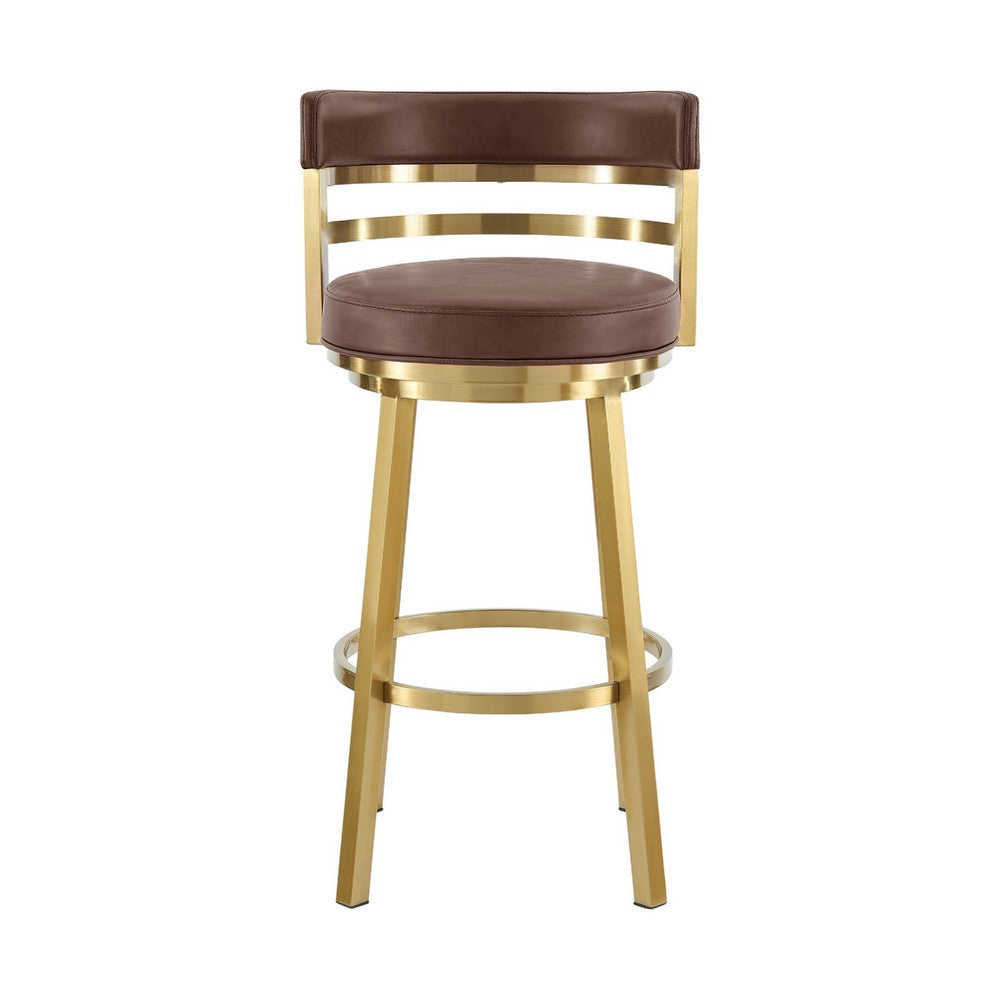 Maxi Swivel Counter Stool Chair | Gold Steel | Coffee Brown Faux Leather