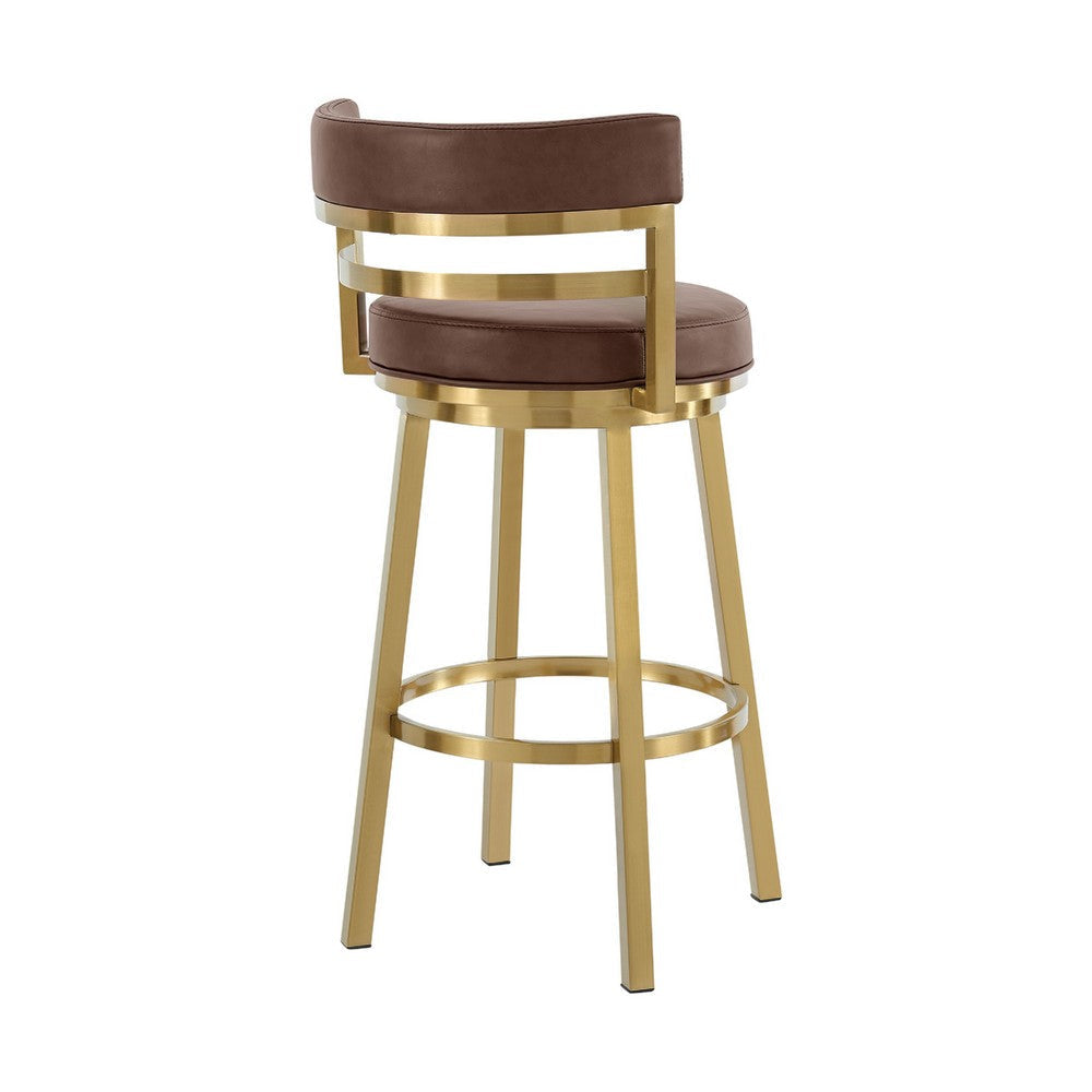 Maxi Swivel Counter Stool Chair | Gold Steel | Coffee Brown Faux Leather