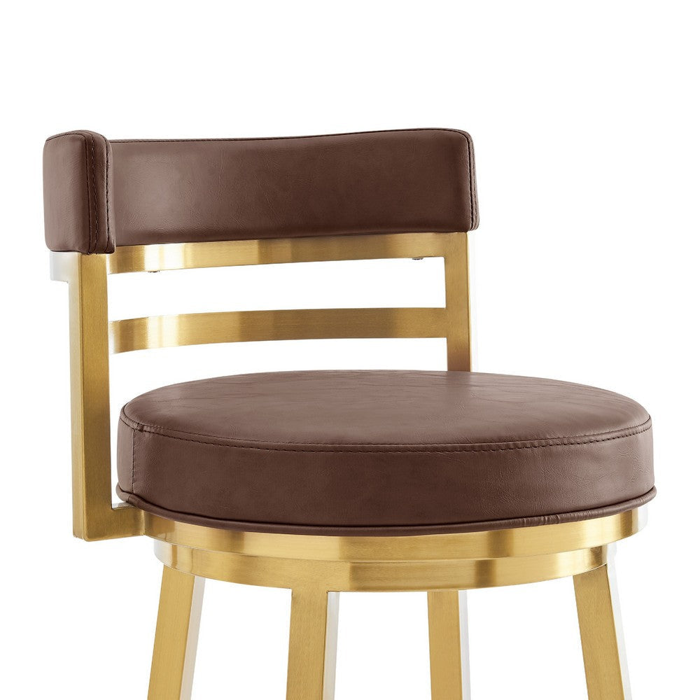 Maxi Swivel Counter Stool Chair | Gold Steel | Coffee Brown Faux Leather