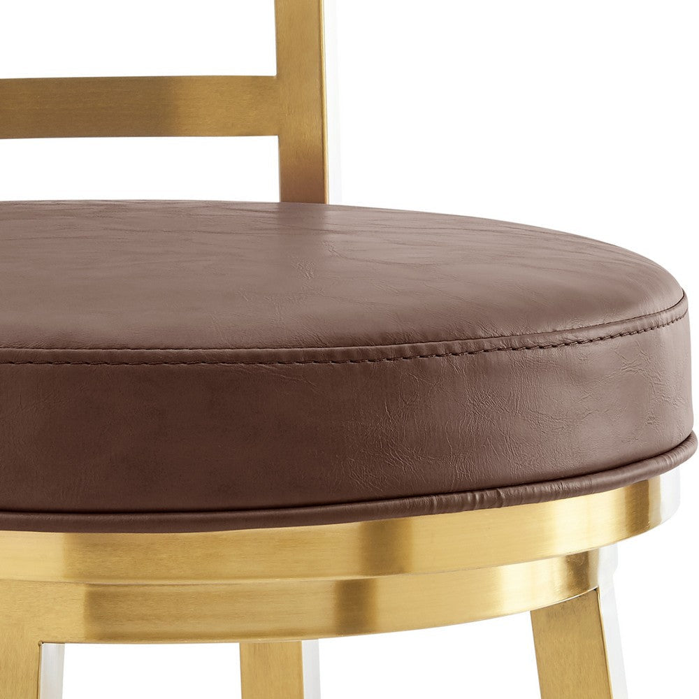 Maxi Swivel Counter Stool Chair | Gold Steel | Coffee Brown Faux Leather