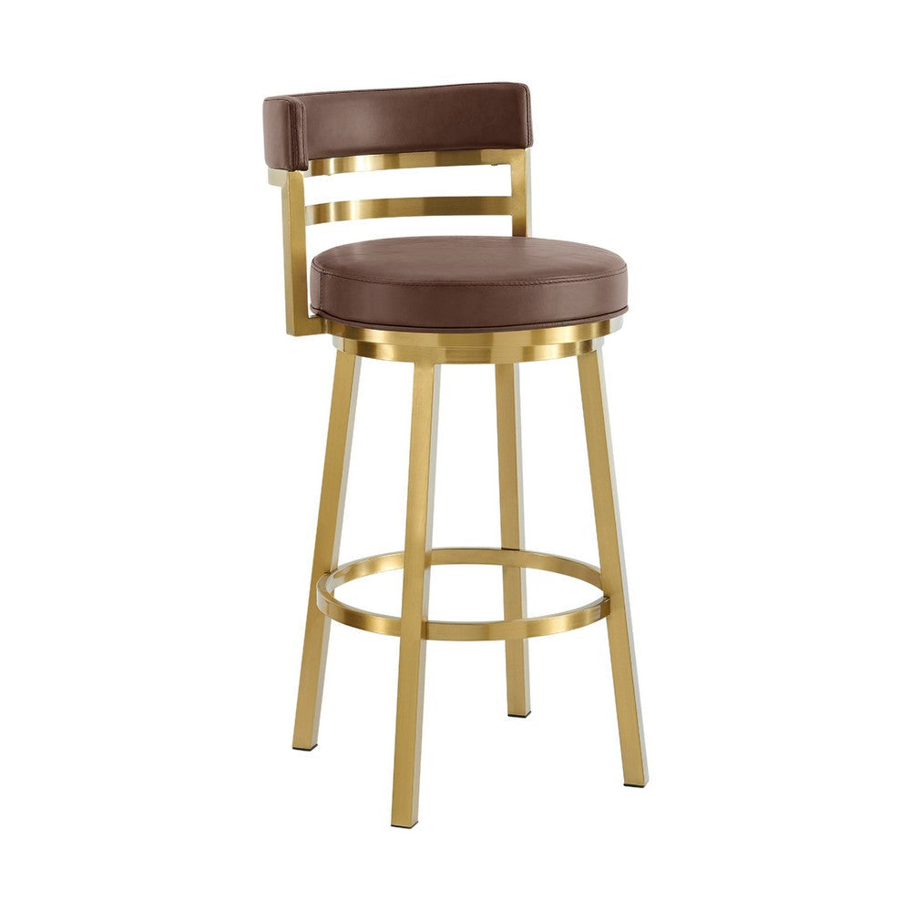 Maxi Swivel Counter Stool Chair | Gold Steel | Coffee Brown Faux Leather