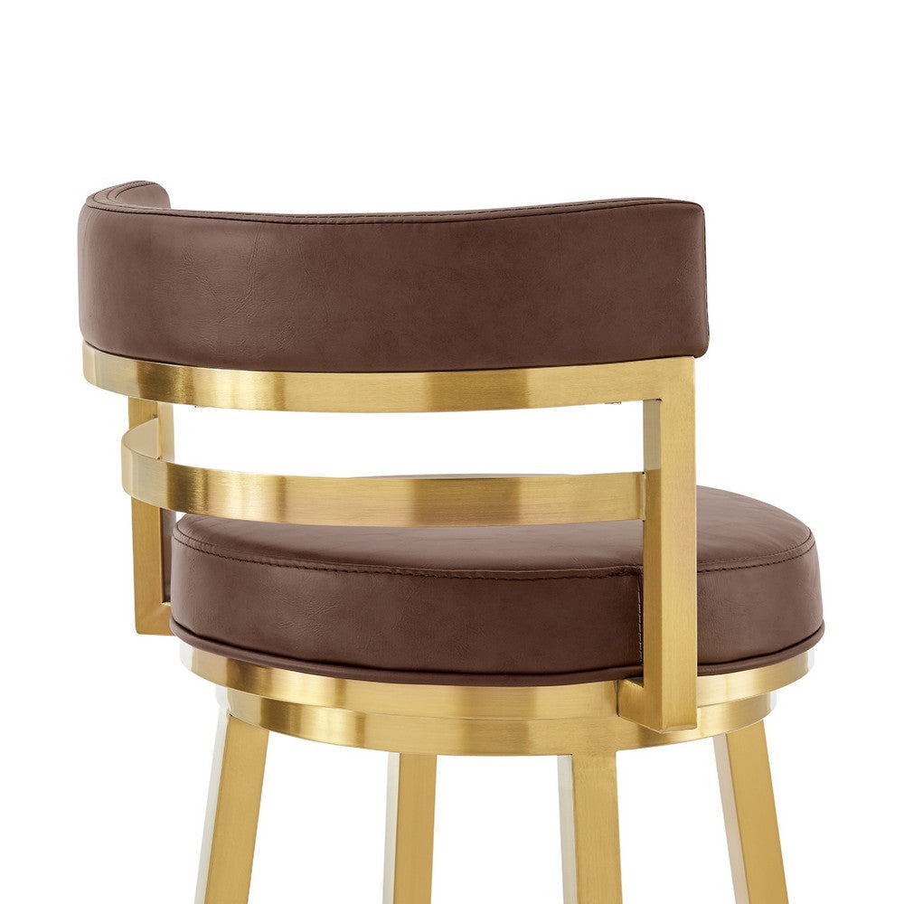 Maxi Swivel Barstool Chair | Gold Steel | Coffee Brown Faux Leather BM339136