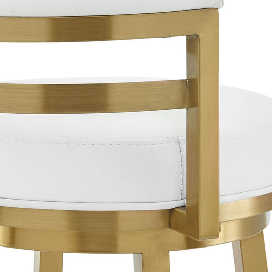 Maxi Swivel Counter Stool Chair | Gold Steel Frame | White Faux Leather