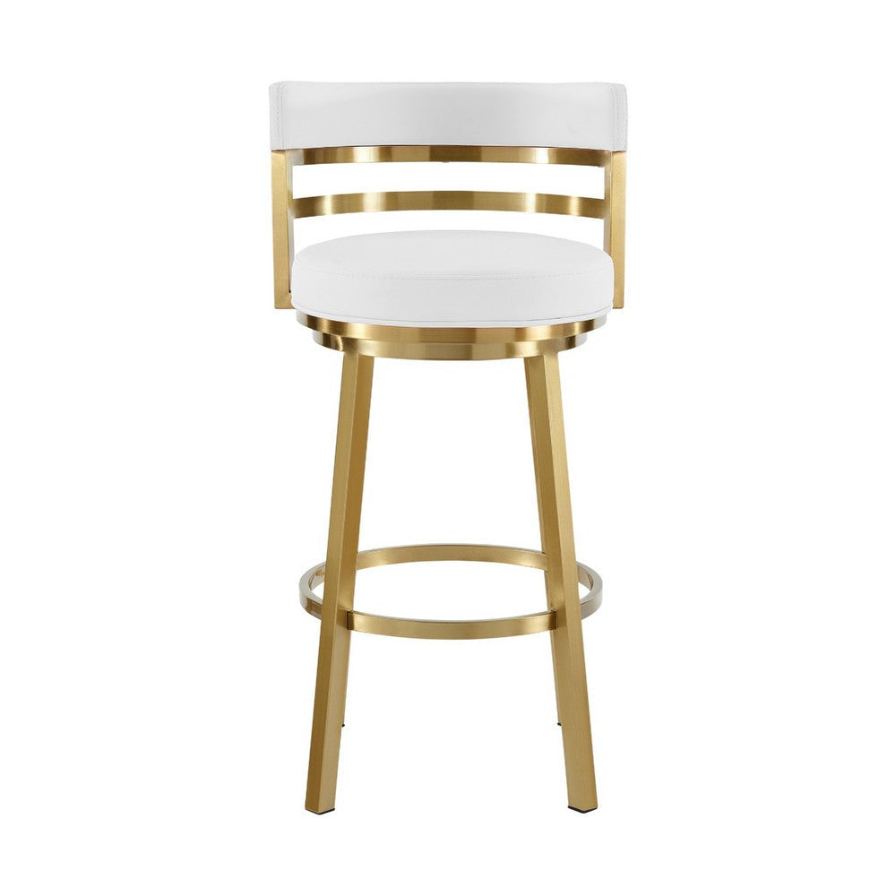 Maxi Swivel Barstool Chair | Gold Stainless Steel | White Faux Leather