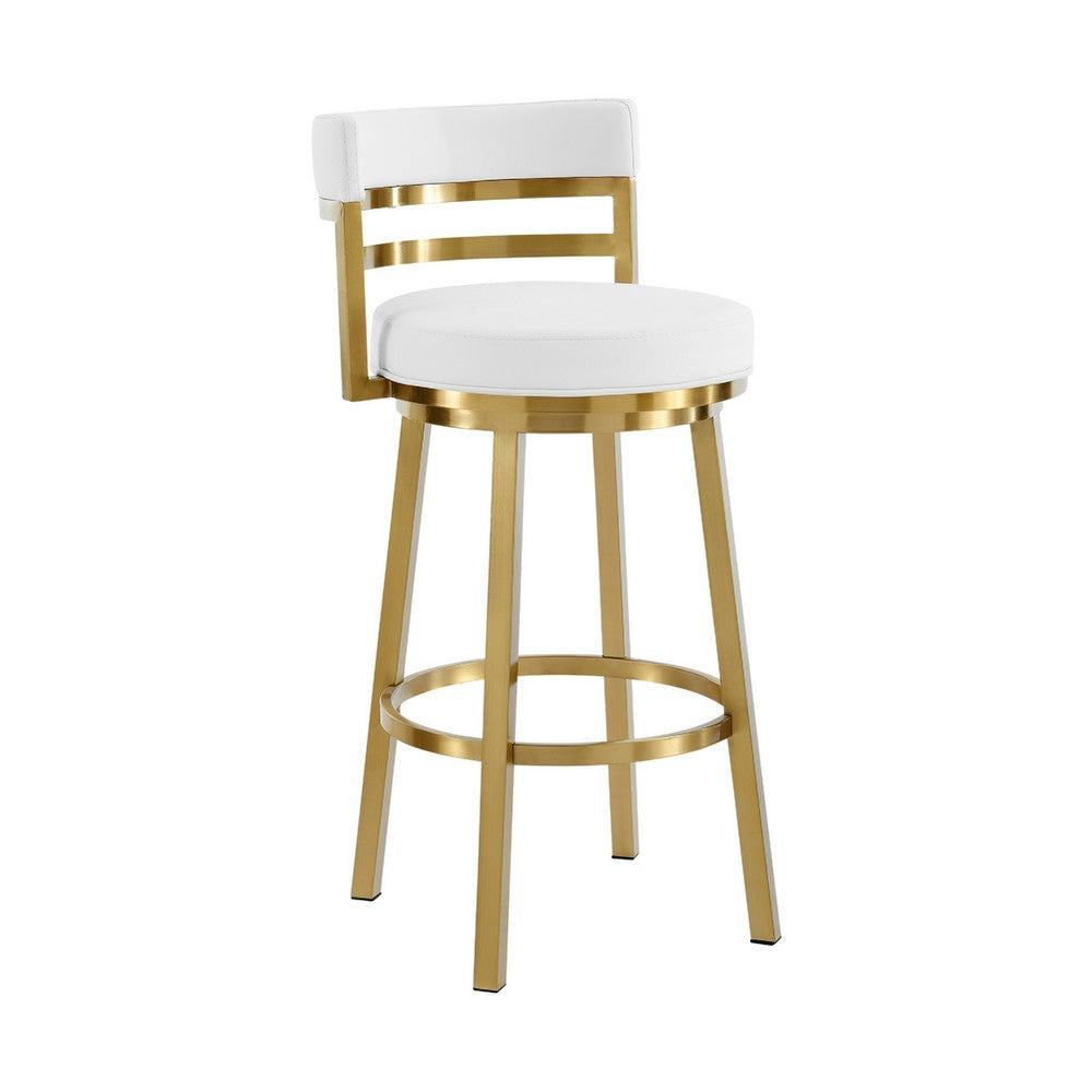 Maxi Swivel Barstool Chair | Gold Stainless Steel | White Faux Leather