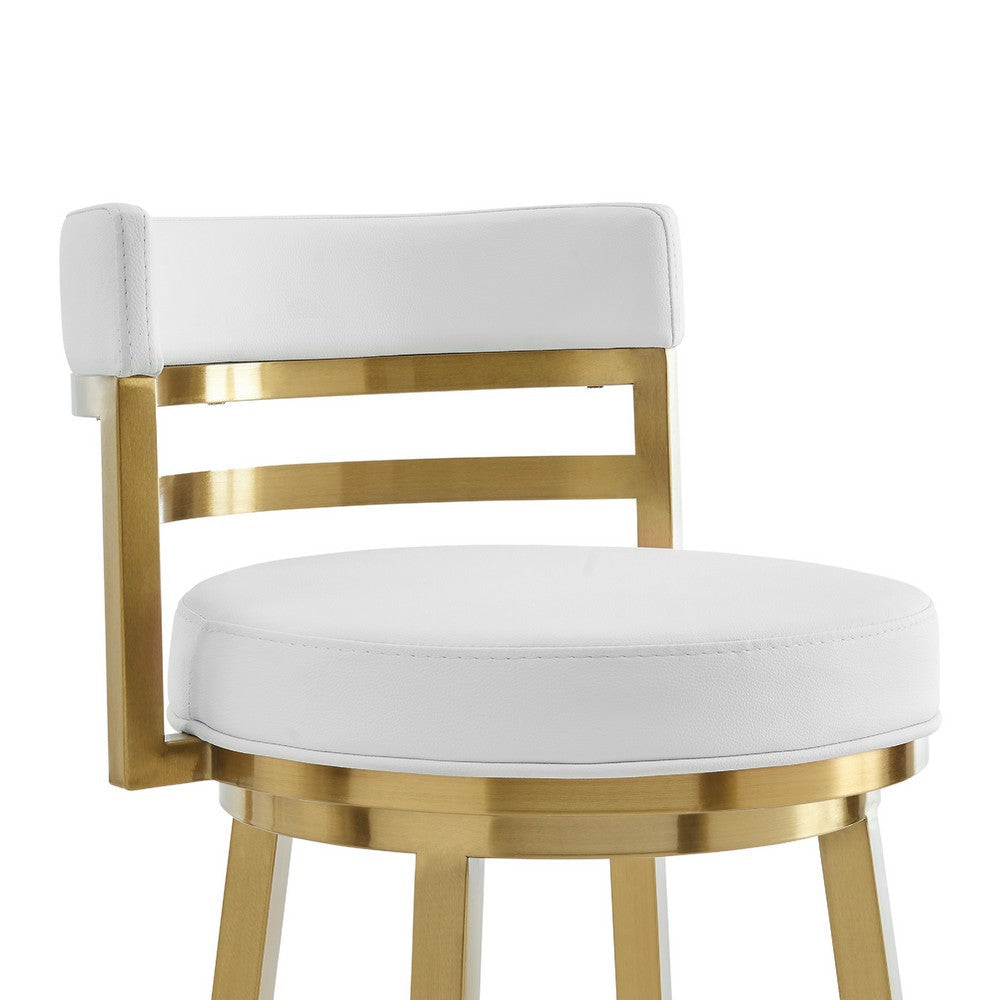 Maxi Swivel Barstool Chair | Gold Stainless Steel | White Faux Leather
