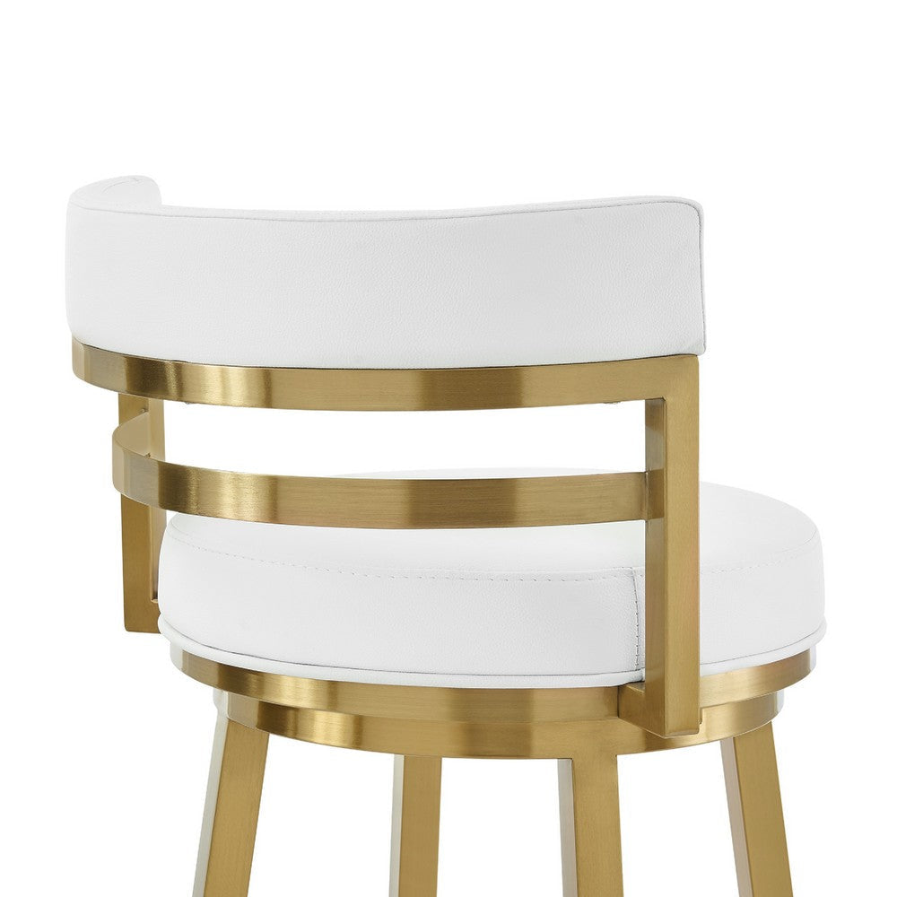 Maxi Swivel Barstool Chair | Gold Stainless Steel | White Faux Leather