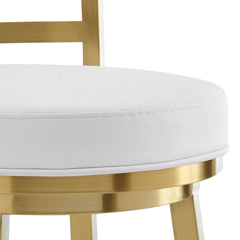 Maxi Swivel Barstool Chair | Gold Stainless Steel | White Faux Leather
