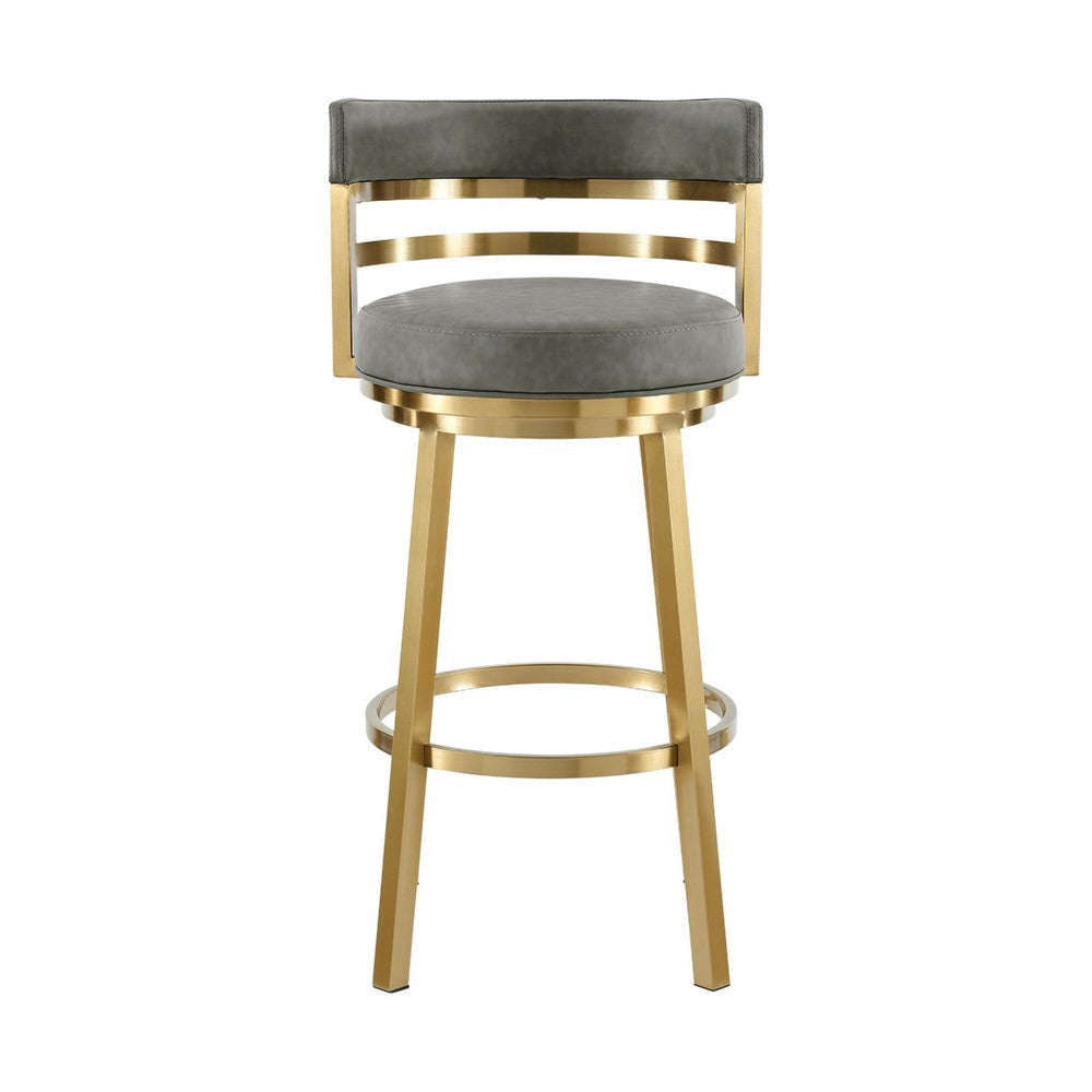 Maxi Swivel Counter Stool Chair | Gold Steel | Vintage Gray Faux Leather