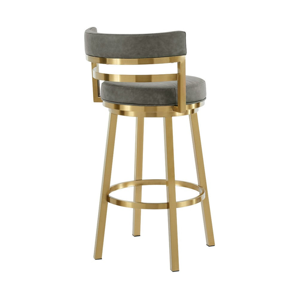 Maxi Swivel Counter Stool Chair | Gold Steel | Vintage Gray Faux Leather