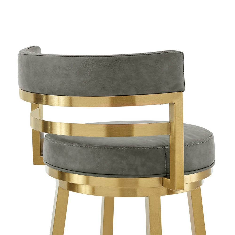 Maxi Swivel Counter Stool Chair | Gold Steel | Vintage Gray Faux Leather