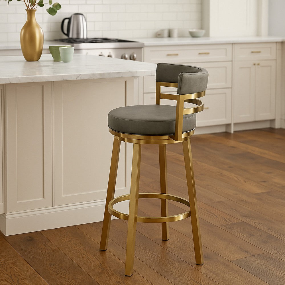 Maxi Swivel Counter Stool Chair | Gold Steel | Vintage Gray Faux Leather