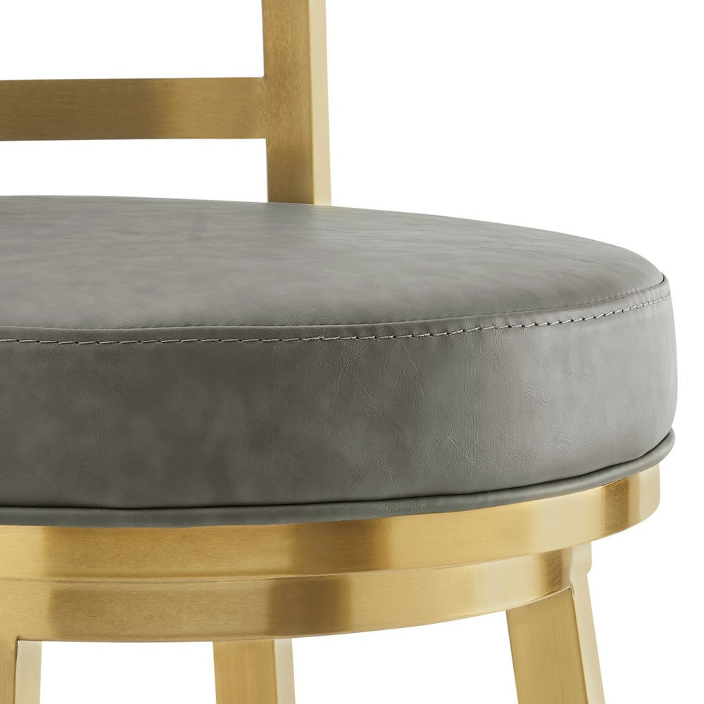 Maxi Swivel Counter Stool Chair | Gold Steel | Vintage Gray Faux Leather