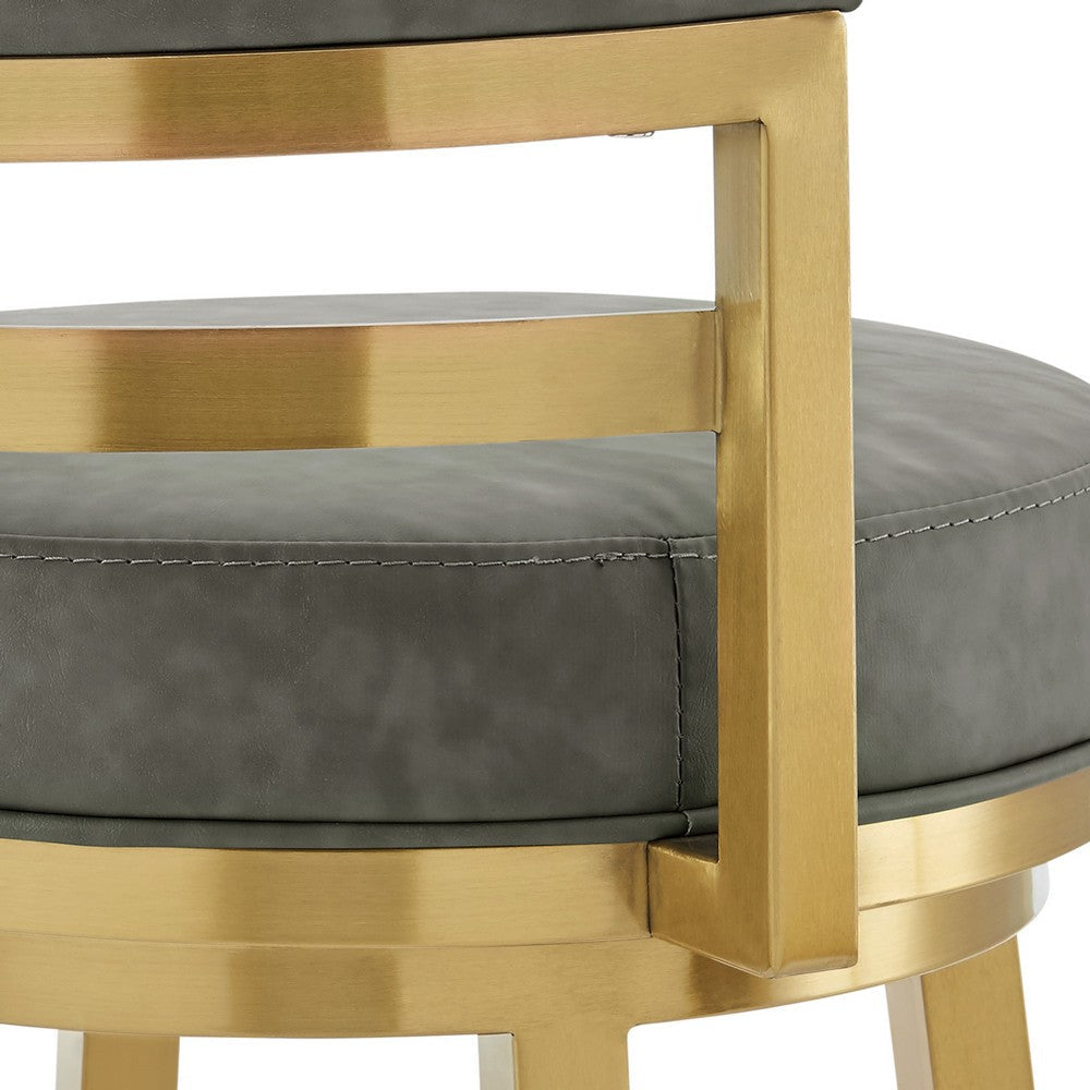 Maxi Swivel Barstool Chair | Gold Stainless Steel | Gray Faux Leather