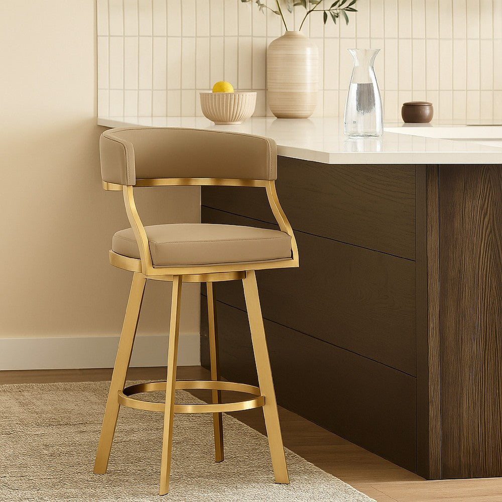 Beth Swivel Counter Chair | Gold Brushed Steel | Sand Brown Faux Leather BM339141