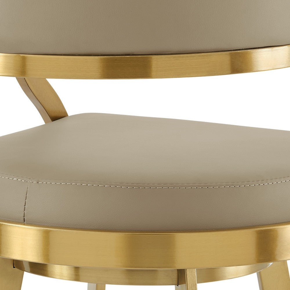 Beth Swivel Counter Chair | Gold Brushed Steel | Sand Brown Faux Leather
