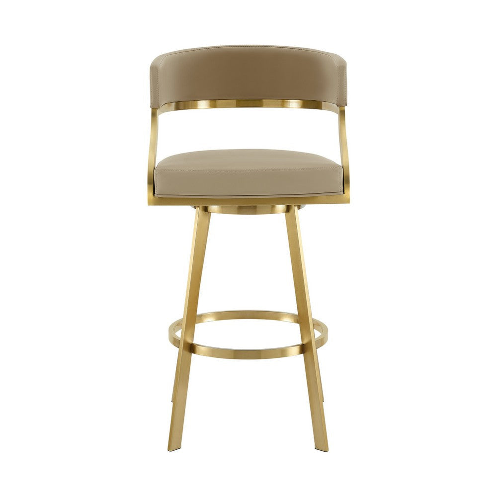 Beth Swivel Barstool Chair | Gold Steel | Sand Brown Faux Leather BM339142