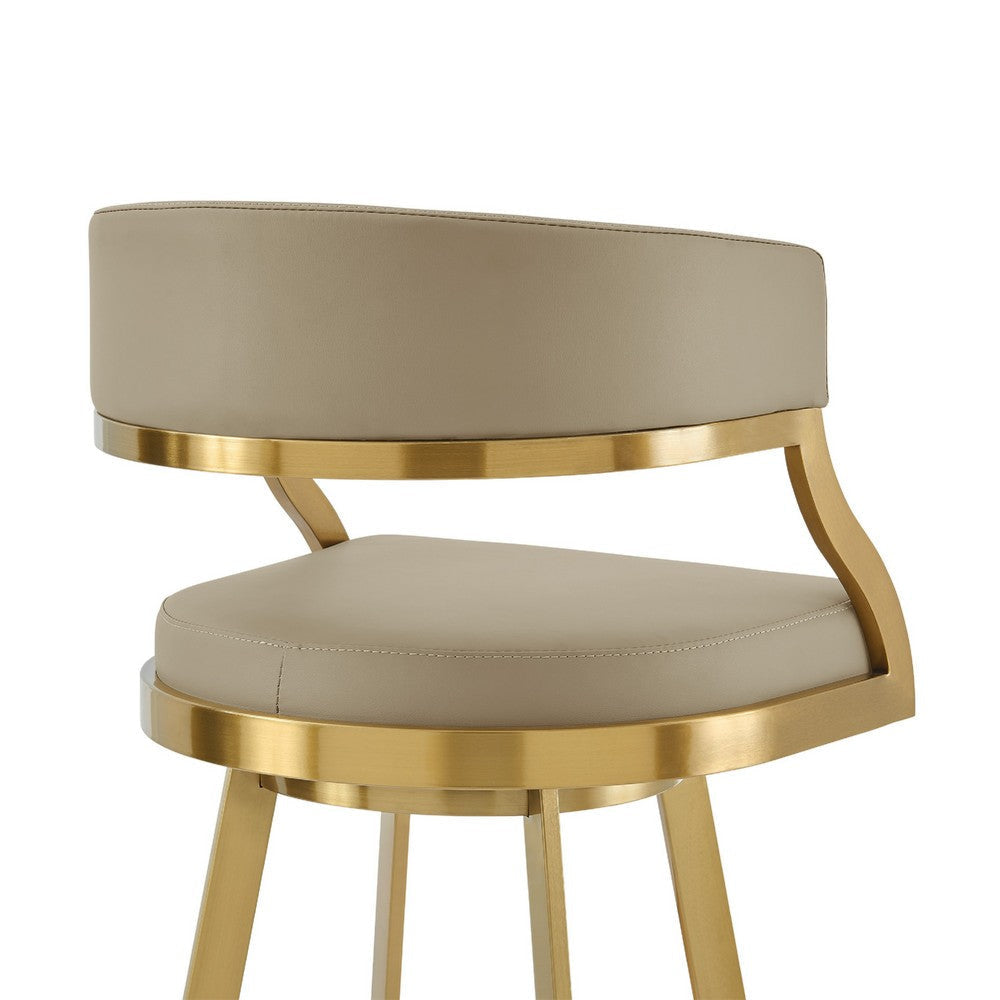 Beth Swivel Barstool Chair | Gold Steel | Sand Brown Faux Leather BM339142