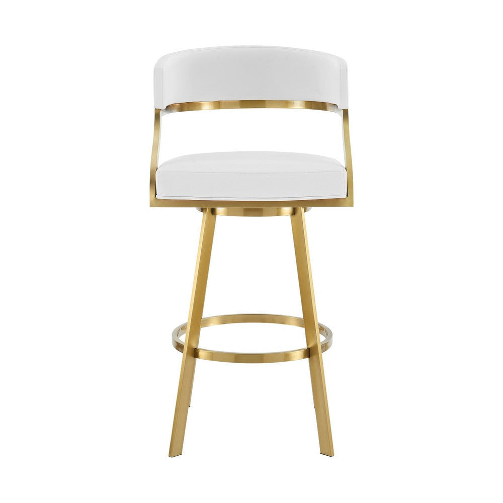 Beth Swivel Counter Stool Chair | Gold Steel Frame | White Faux Leather