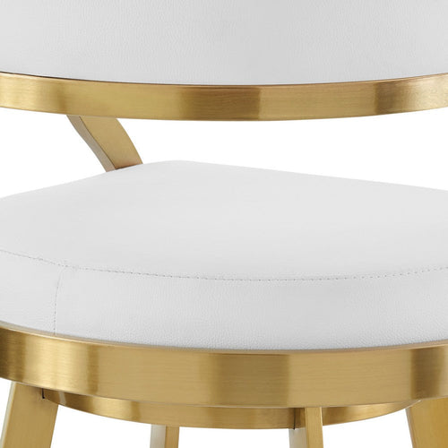 Beth Swivel Barstool Chair | Gold Stainless Steel | White Faux Leather