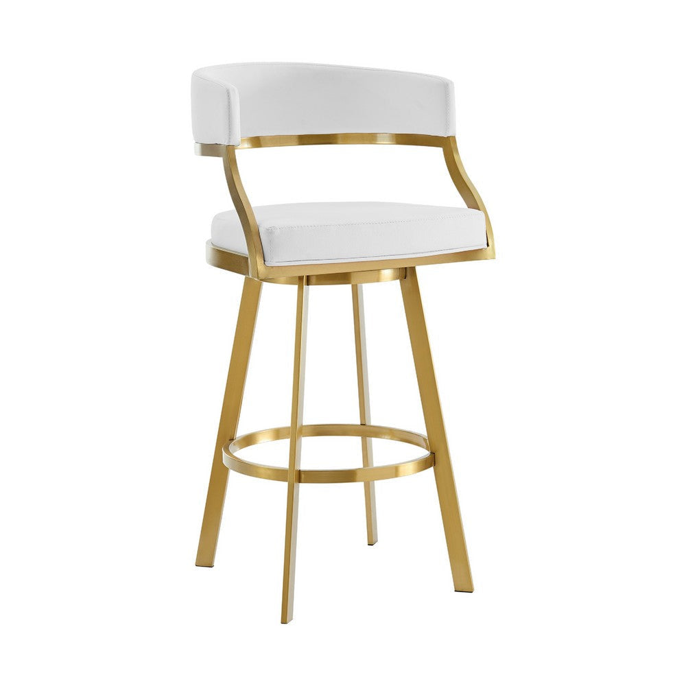 Beth Swivel Barstool Chair | Gold Stainless Steel | White Faux Leather