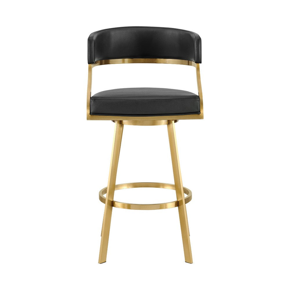 Beth Swivel Counter Stool Chair | Gold Steel Frame | Black Faux Leather