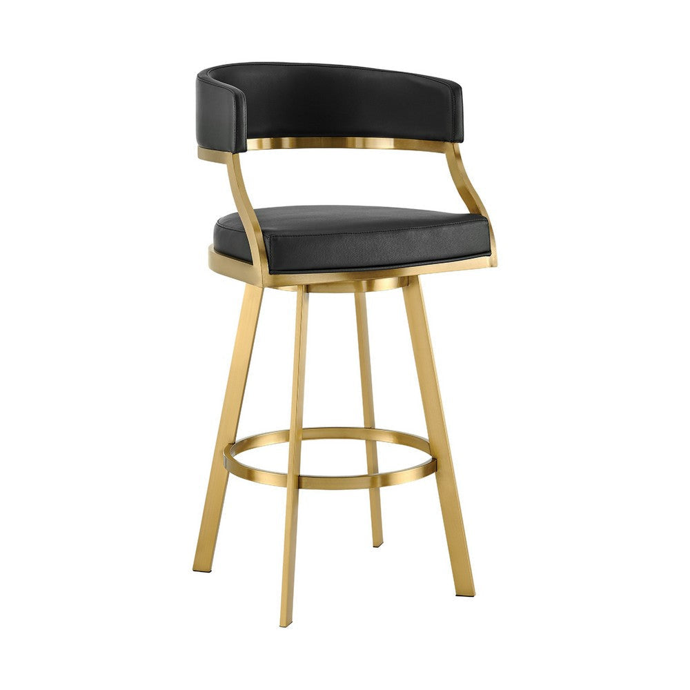 Beth Swivel Counter Stool Chair | Gold Steel Frame | Black Faux Leather