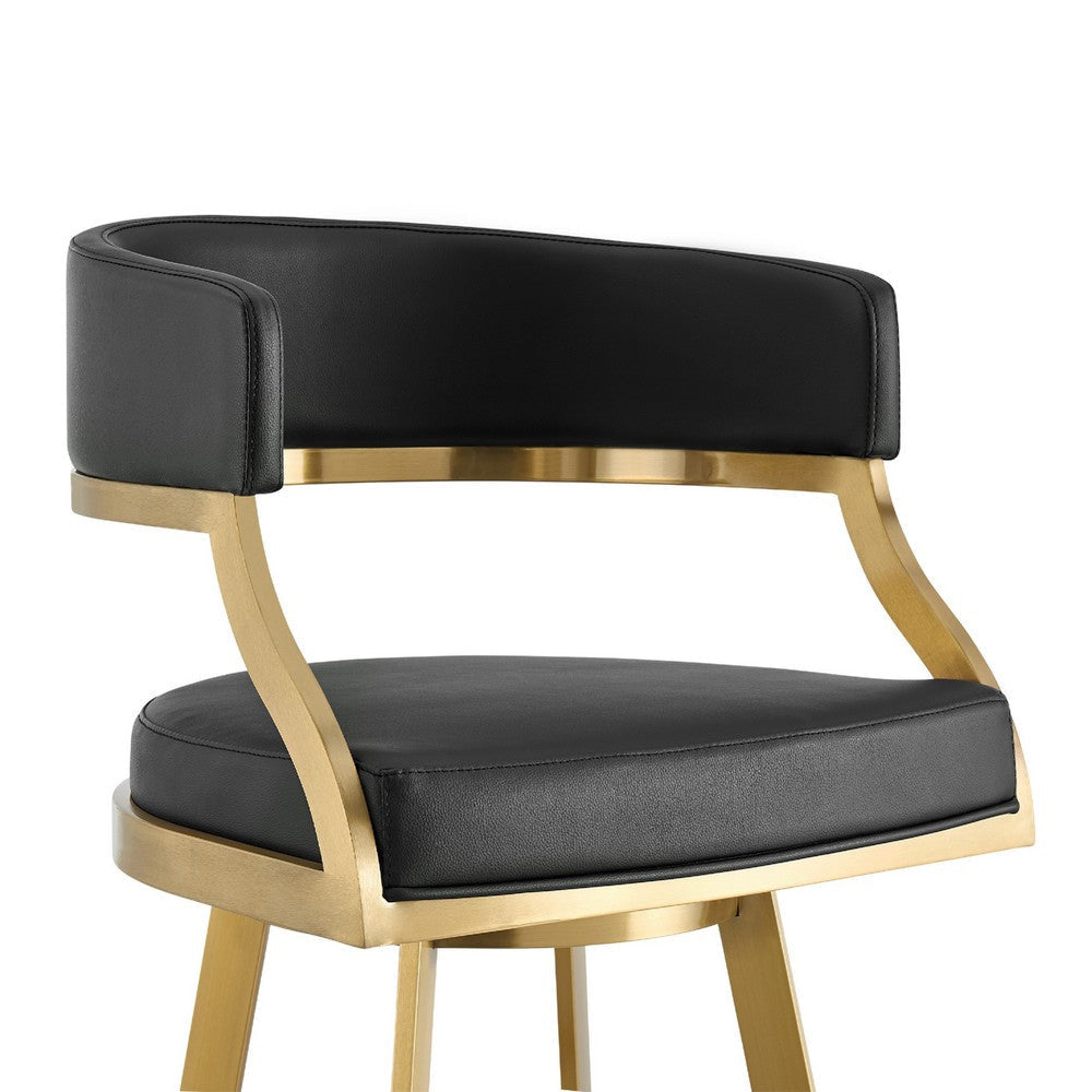 Beth Swivel Counter Stool Chair | Gold Steel Frame | Black Faux Leather