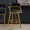 Beth Swivel Counter Stool Chair | Gold Steel Frame | Black Faux Leather