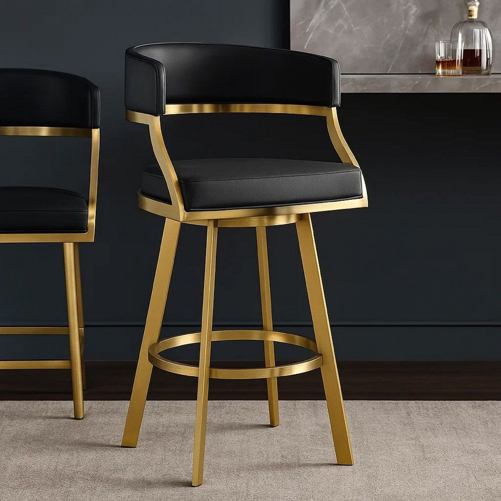 Beth Swivel Counter Stool Chair | Gold Steel Frame | Black Faux Leather