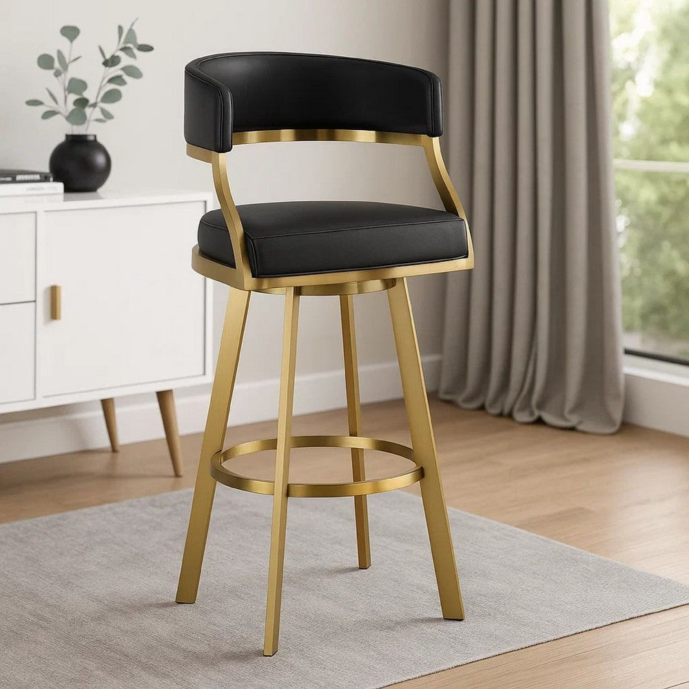Beth Swivel Counter Stool Chair | Gold Steel Frame | Black Faux Leather