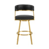Beth Swivel Barstool Chair | Gold Stainless Steel | Black Faux Leather