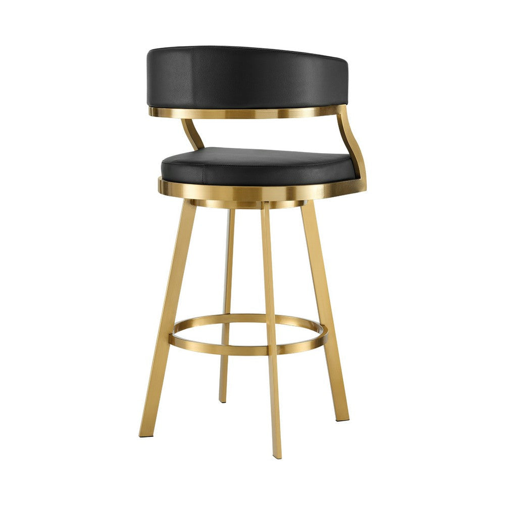 Beth Swivel Barstool Chair | Gold Stainless Steel | Black Faux Leather