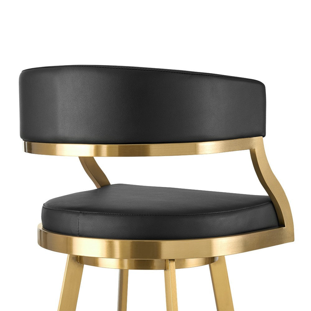 Beth Swivel Barstool Chair | Gold Stainless Steel | Black Faux Leather