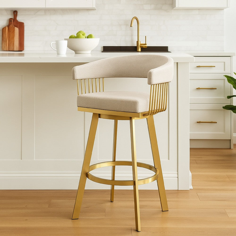 Luci Swivel Counter Stool Chair | Gold Steel Legs | Taupe Polyester
