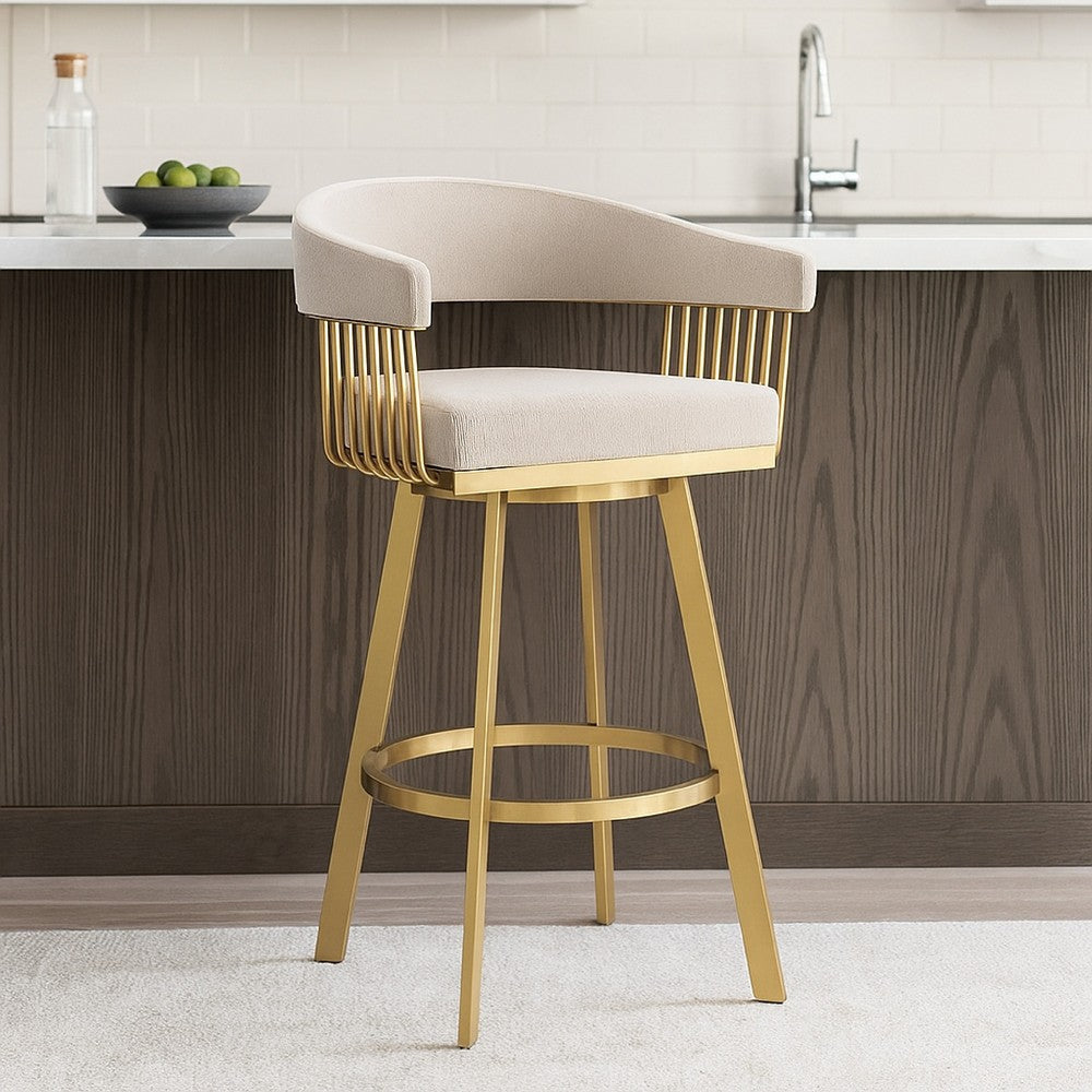 Luci Swivel Barstool Chair | Gold Stainless Steel Legs | Taupe Polyester BM339150
