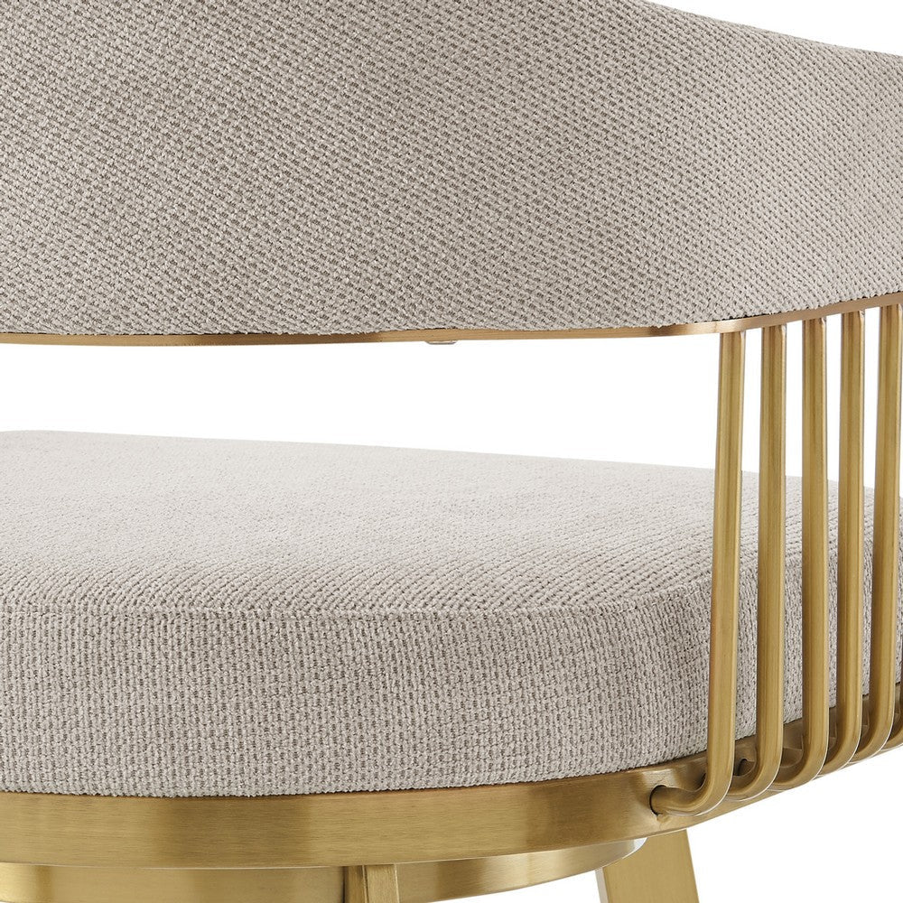 Luci Swivel Barstool Chair | Gold Stainless Steel Legs | Taupe Polyester
